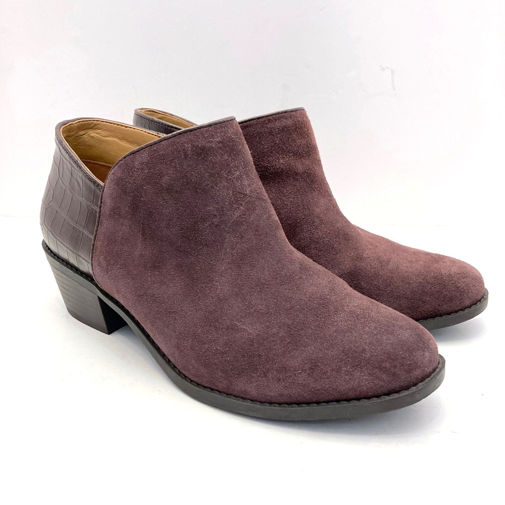 Vionic Boots Womens‎ 7 Marissa Ankle Bootie Purple Suede Leather Croc Side Zip